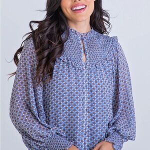 NWT Karlie Blue Geometric Patterned Women's Top